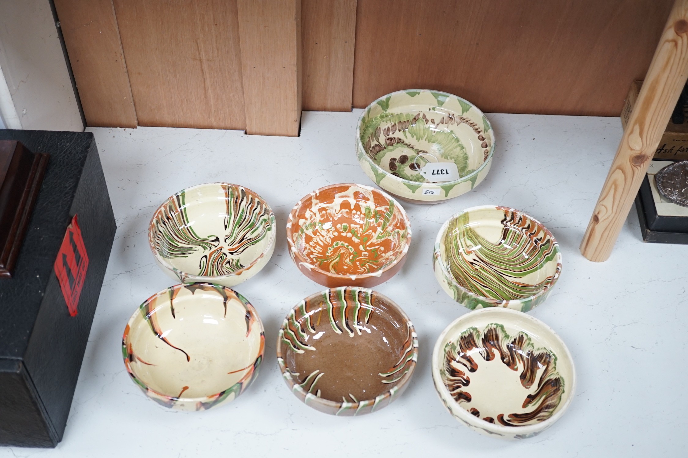 French provincial pottery slipware bowls (6) and another
